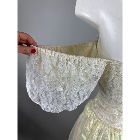 Vtg 90s Gunne Sax White Iridescent Fairycore Lace Bodice Party Prom Dress 7 - Picture 2 of 9